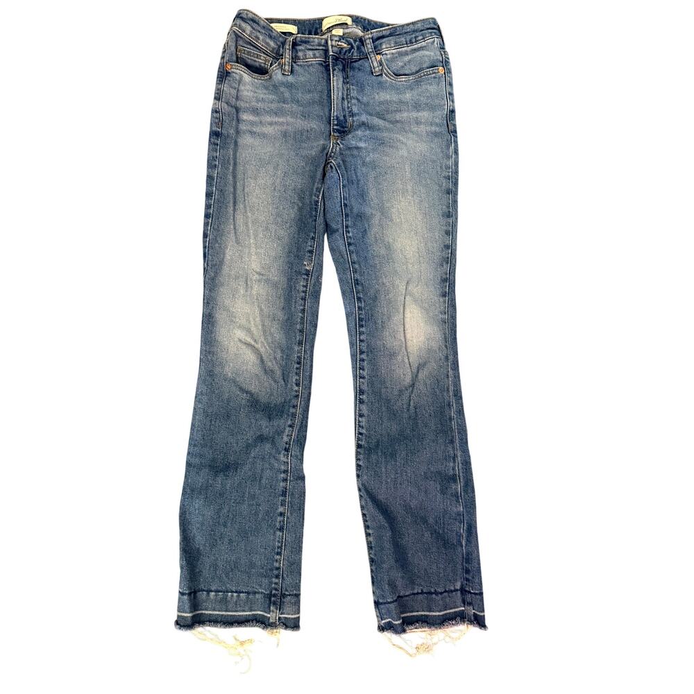 Universal Thread Womens Bootcut Jeans Blue Raw Hem Frayed Bratz Denim Size 24